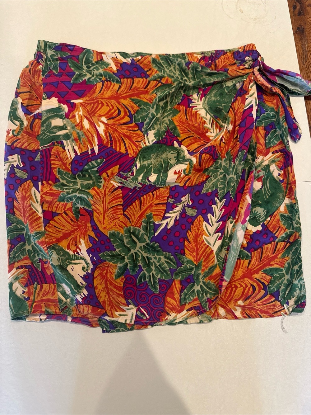 Melrose Studio Vintage Silk Floral Faux Wrap Skirt Women’s Size Large Tropical